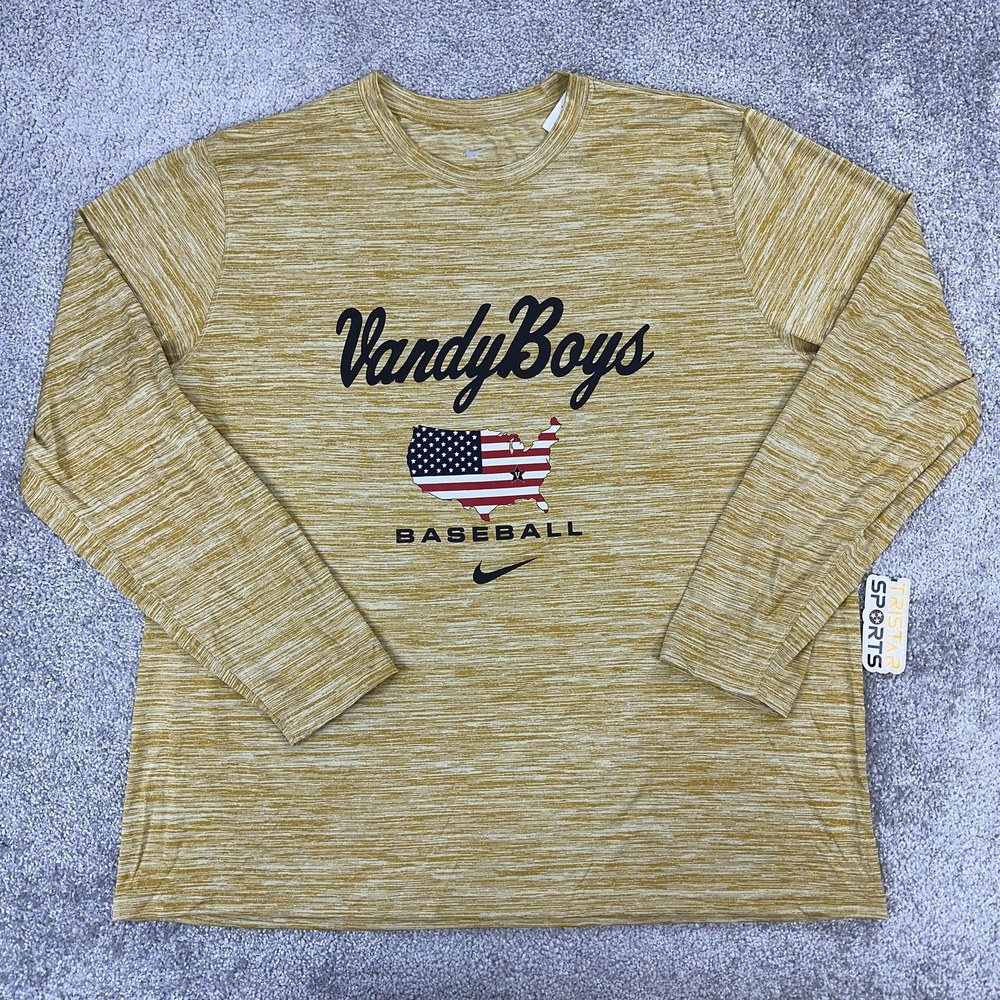 Vanderbilt Commodores Shirt Long Sleeve Mens 2XL Gold Baseball Nike Dri Fit PE